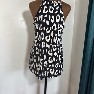 Black and White Animal Print Tank Top with High Neckline